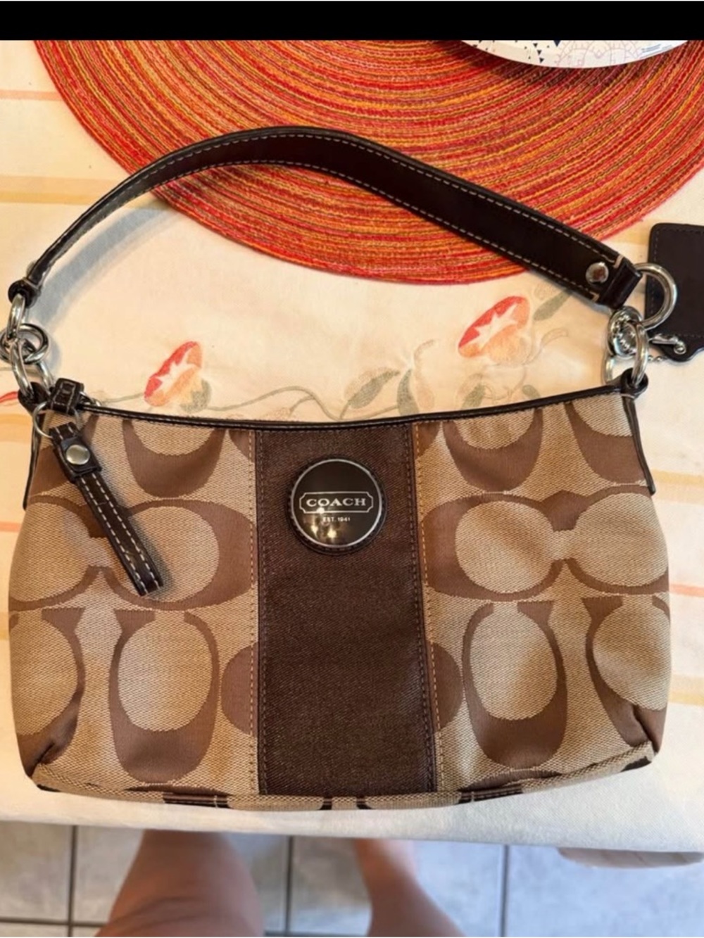 Coach Signature Canvas Shoulder Bag in Brown and Tan